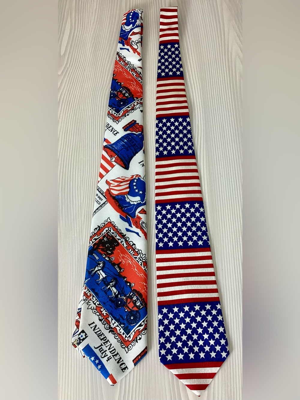 Vintage Stars & Stripes & Americana Ties Lot Of 2 Made In USA 100% Silk